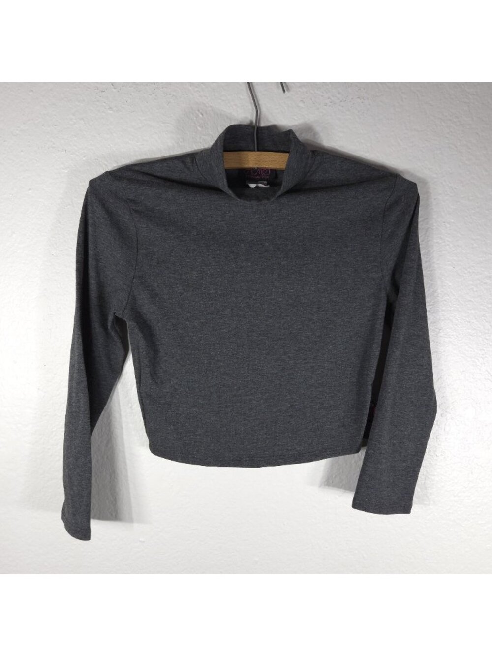 Hot Miami Styles Gray Size S Mock Turtle-Neck Crop Top 3/4 Sleeves